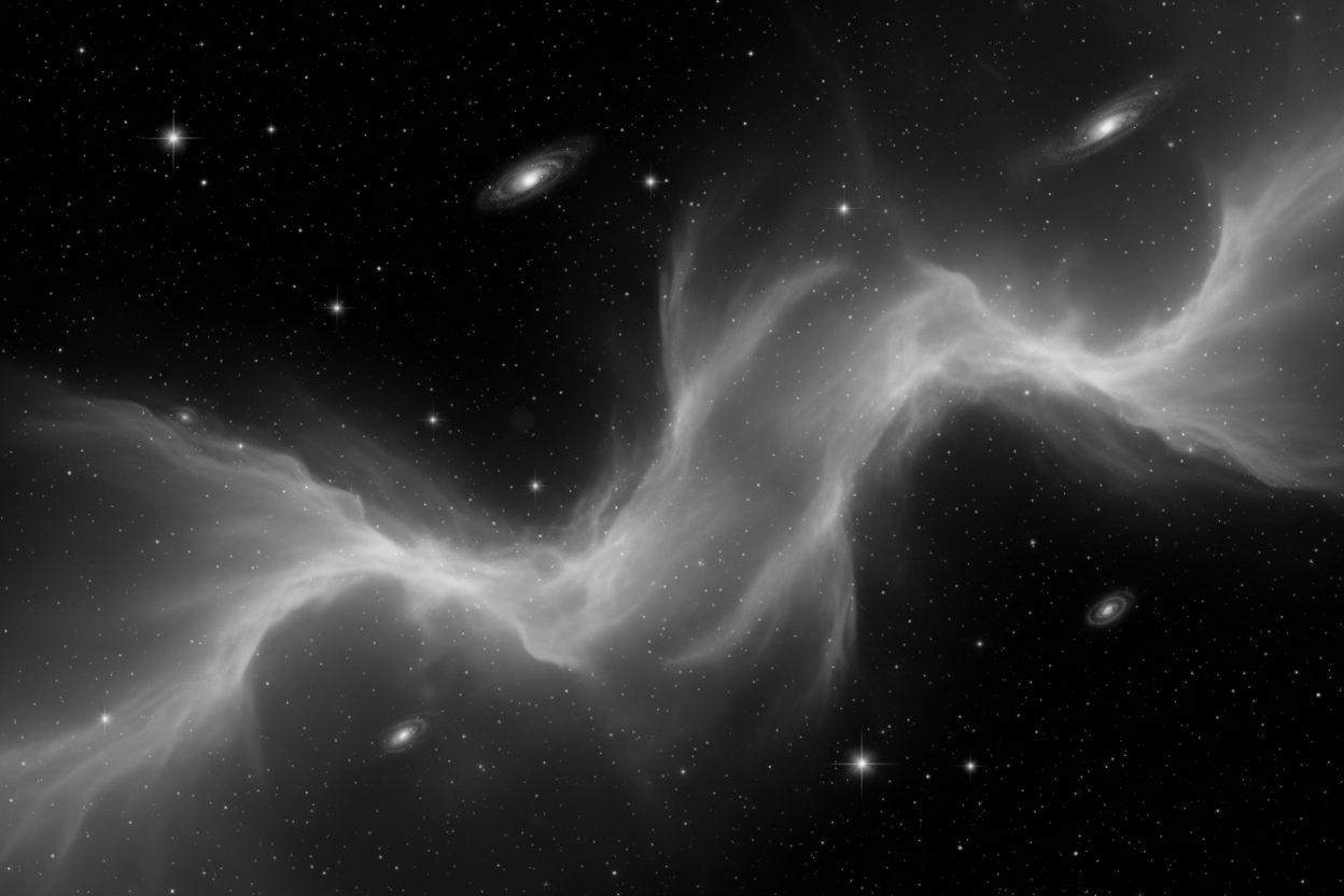 Make a image that is space looking but is calm and welcoming that goes with galatic clothing but is for the background of a website and doesnt have any other colors but black and starts